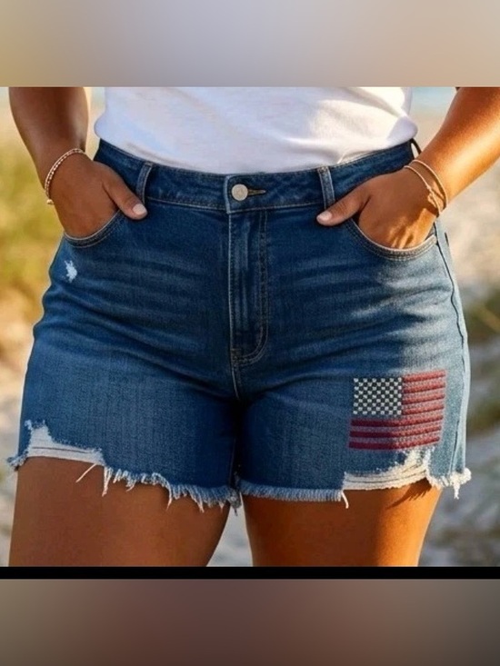 Old Navy Pants - NWT Old Navy OG Straight High Rise Denim Shorts Womens 16 American Flag USA